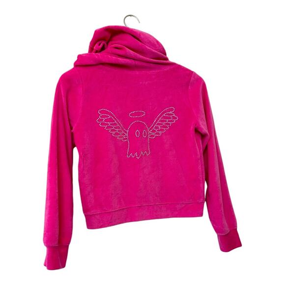 Lonely Ghost Pink Velour Rhinestone Angel Ghost Zip Hoodie Size Small - Picture 1 of 11
